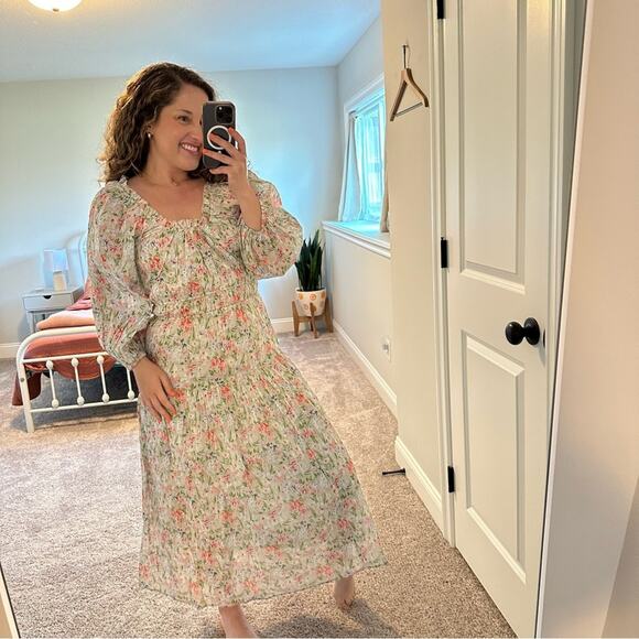 NWT THE GREAT. Gray Cotton Floral Maxi Dress 0 Small - Picture 5 of 15